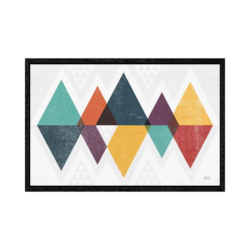 Mod Triangles II Retro by Michael Mullan - Print on Canvas, 45.72cm H x 66.04cm W x 3.81cm D, Black Framed