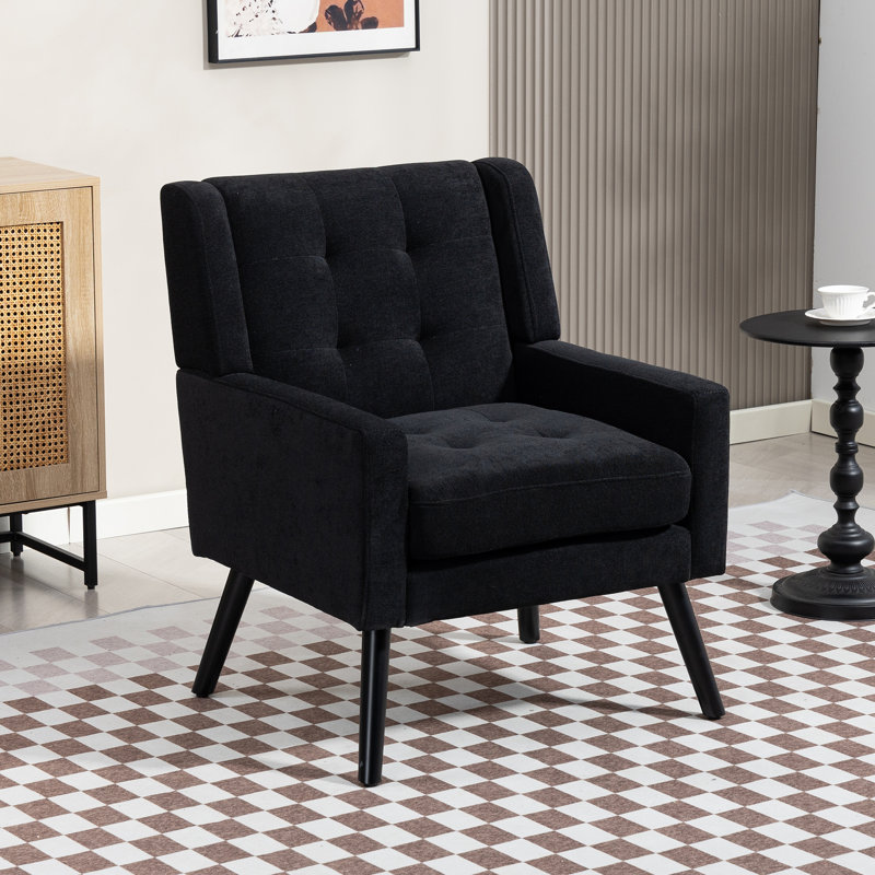 Fauteuil capitonné à dossier large rembourré, Lin noir