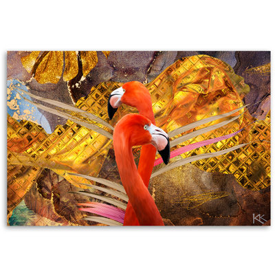 Flamingo Gold Animals 1 Piece Wall Art on Canvas