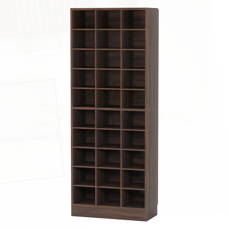 25.6 Inches 10-Tier White Wooden Shoe Storage Cabinet, Espresso