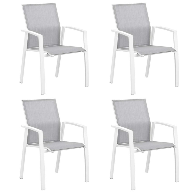 Ensemble de 4 chaises de patio en aluminium de 22,44 po de largeur, entièrement assemblées, chaises empilables grises, 360 lb