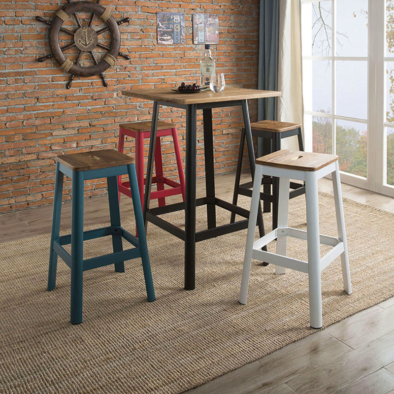 Armless Bar Stool With Crossbar Support, Red