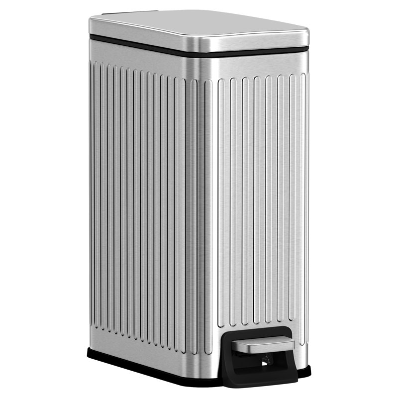 Poubelle de salle de bain, poubelle de 1,6 gallon (6 L) avec couvercle, mince pour petits espaces, poubelle en acier inoxydable, fermeture en douceur