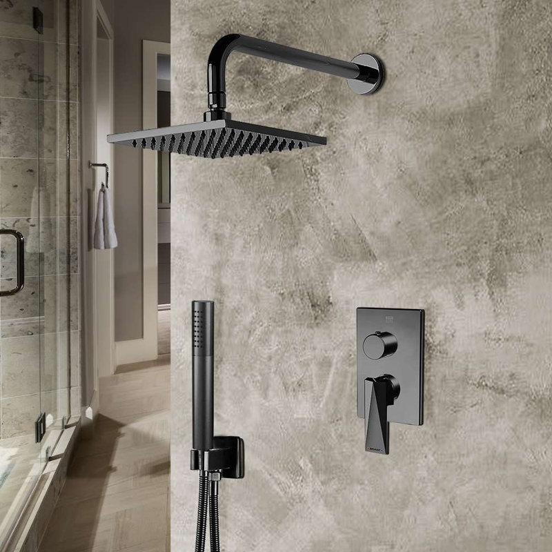 Bravat Wall Mounted 3 Way Concealed Shower Set with Valve Mixer, Black