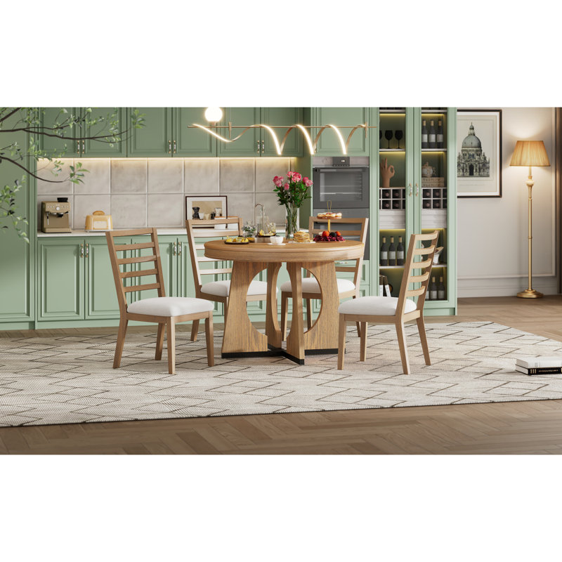 Table de salle à manger ronde pour 4 personnes avec chaises, ensemble de table de salle à manger extensible avec rallonge amovible de 16 po TREXM, ensemble de table de salle à manger rétro 5 pièces à motif géométrique unique