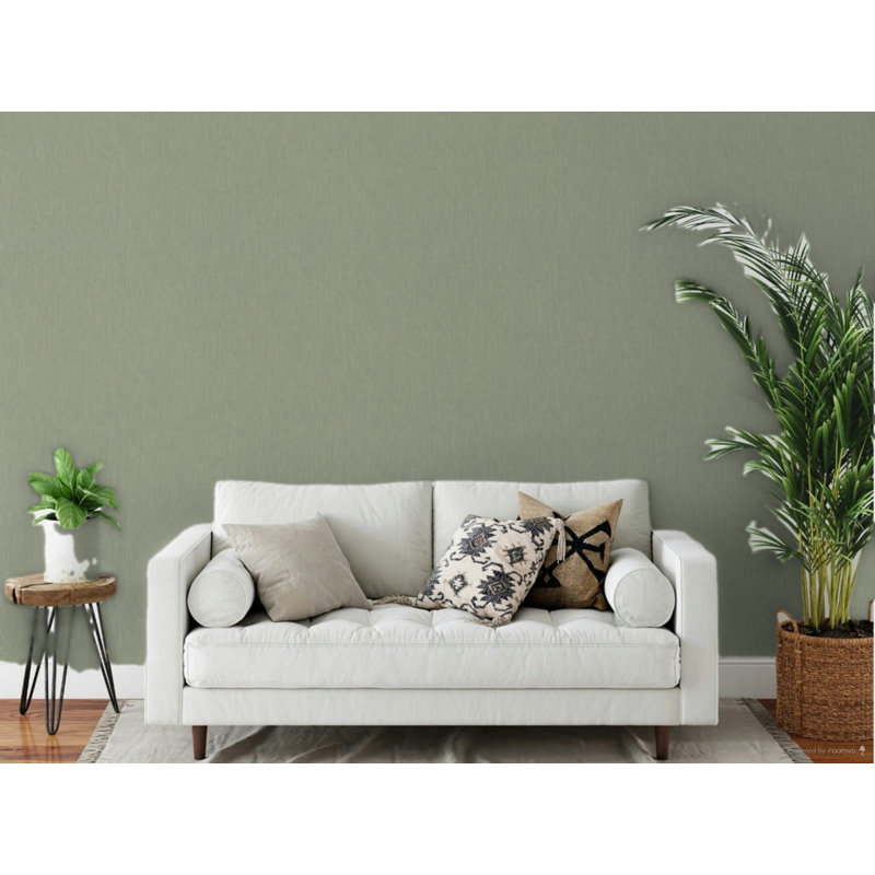 Eden Plain Linen Texture 33' L X 21" W Wallpaper Roll, Light Green