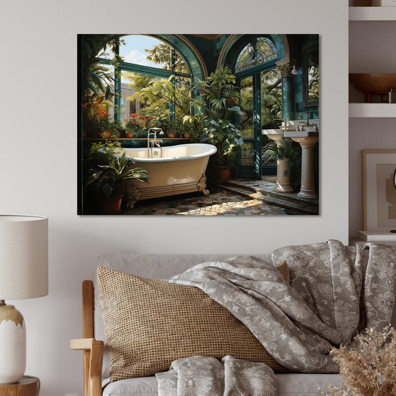 «Bathroom Botanical Retreat III» - Art mural en métal, H 12 po x l 20 po x P 1 po