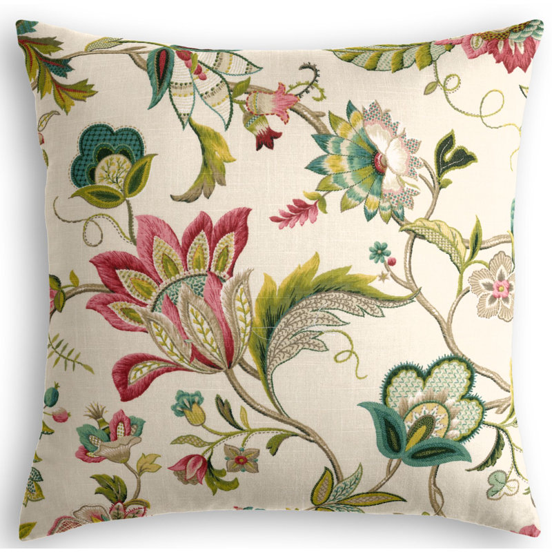 Fleur De Leaf Floral Linen Reversible Throw Pillow, 18" x 18", Pink