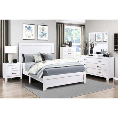 Grand lit blanc avec tête de lit et rails, conception solide de taille exquise