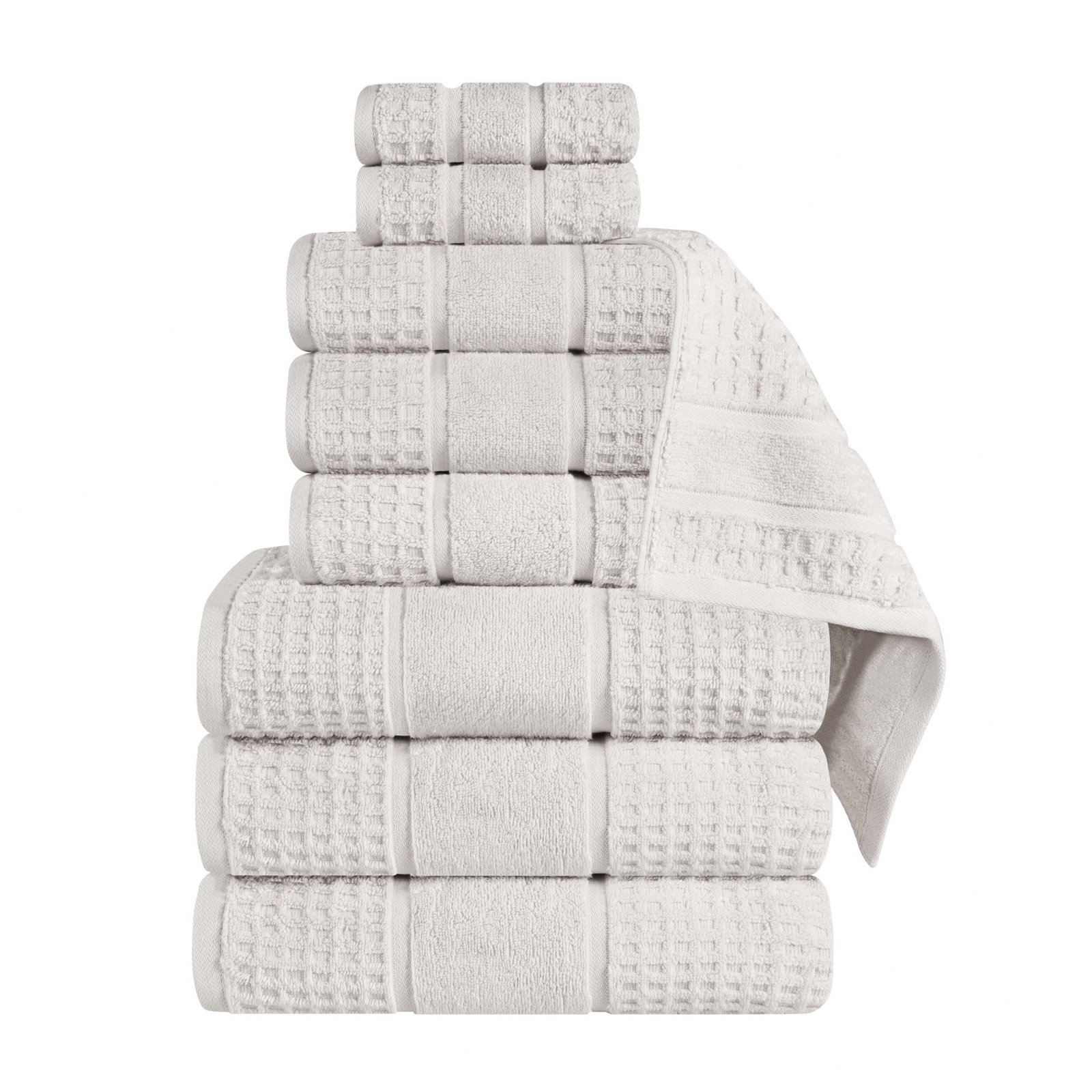 Hisela 3-Piece Waffle Cotton Towel Set, Stone, 9 Piece Towel Set