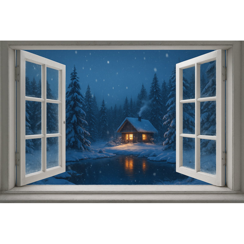 Evening Retreat - Winter Window View Landscape, art mural, H 30 po x l 40 po