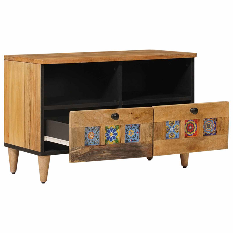  TV Cabinet With Drawer With Shelf With Storage Solid Mango Wood Modern