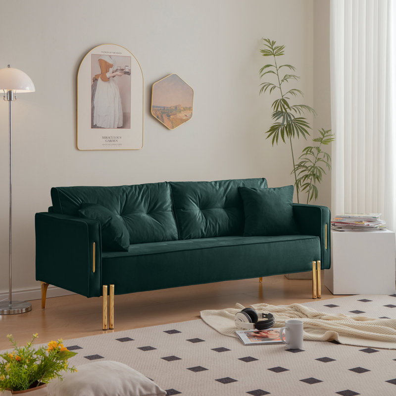 Canapé moderne en velours de 70 po avec 2 coussins 2 places pour salon, appartement et petit espace, Vert