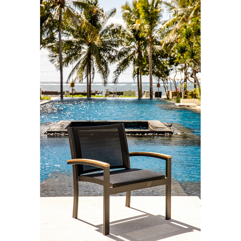 Tribeca Aluminum Teak Sling Stacking Lounge Chair, Black/Brown