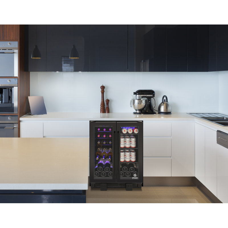 Black Stainless Steel Dual Zone Wine and Beverage Cooler with Interior Lighting