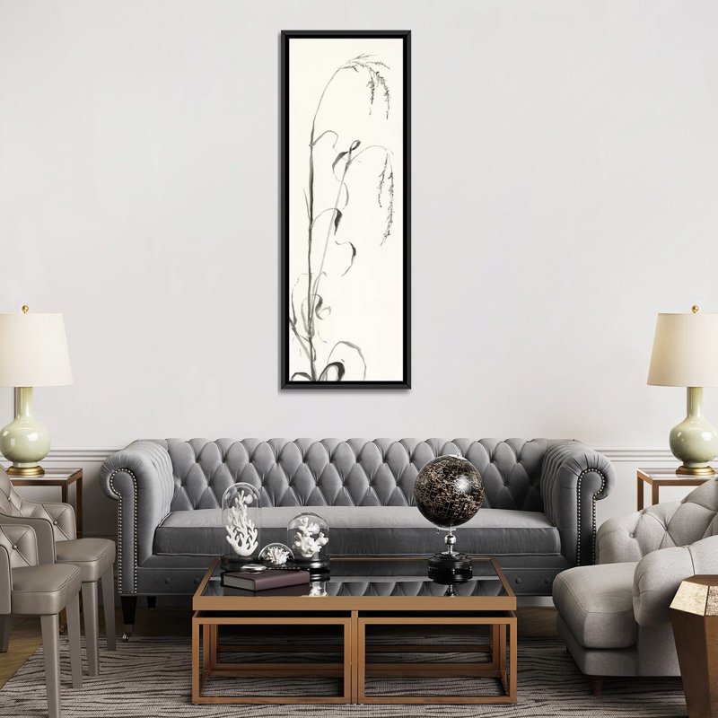 « gray herbes iii », reproduction d’art sur toile tendue, H 60 po x l 20 po x P 1,5 po, Toile encadrée noire