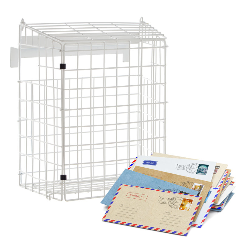 Letter Box Mail Catcher Metal Basket , White