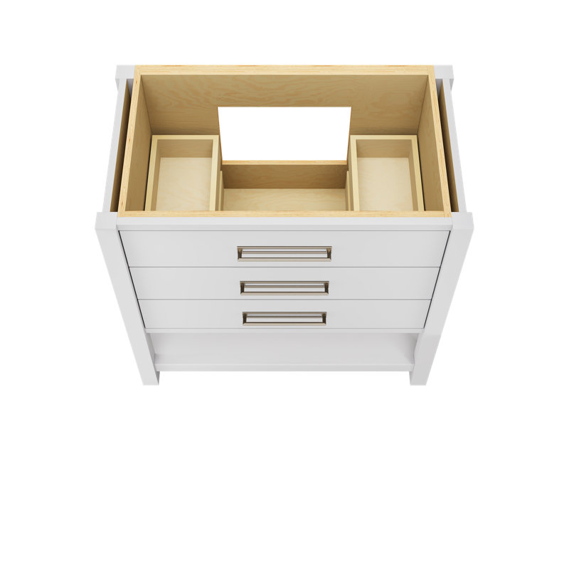 Kiawah Three-Drawer Single Bath Vanity, Strong White, Satin Nickel, 36"