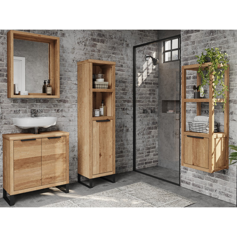 Giddings Flat Wall Mirror, 65cm H  x 56cm W, Wild Oak