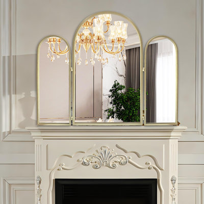Trifold Vanity Mirror, 3-Way Adjustable With 360° Rotation, Wall Mountable, (Champagne Gold)