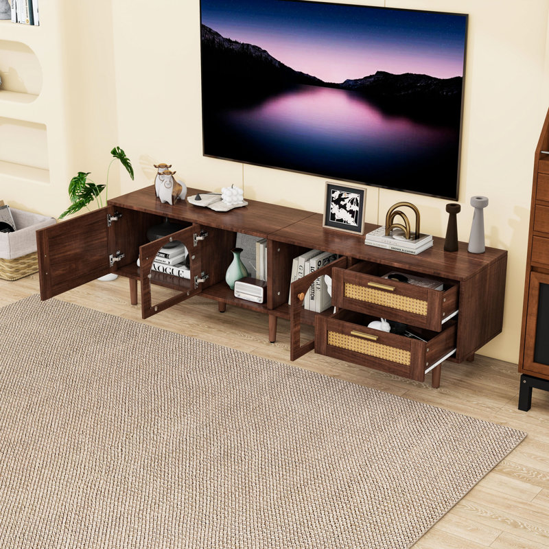 Meuble télé avec lumières DEL, tiroirs et rangement pour porte en verre