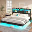 Grand cadre de lit flottant avec lumières à DEL et rangement pour tête de lit, lit flottant visuel avec station de charge, lit plateforme en métal avec structure stable, pas besoin de sommier, facile à assembler-1389979031-1389302777