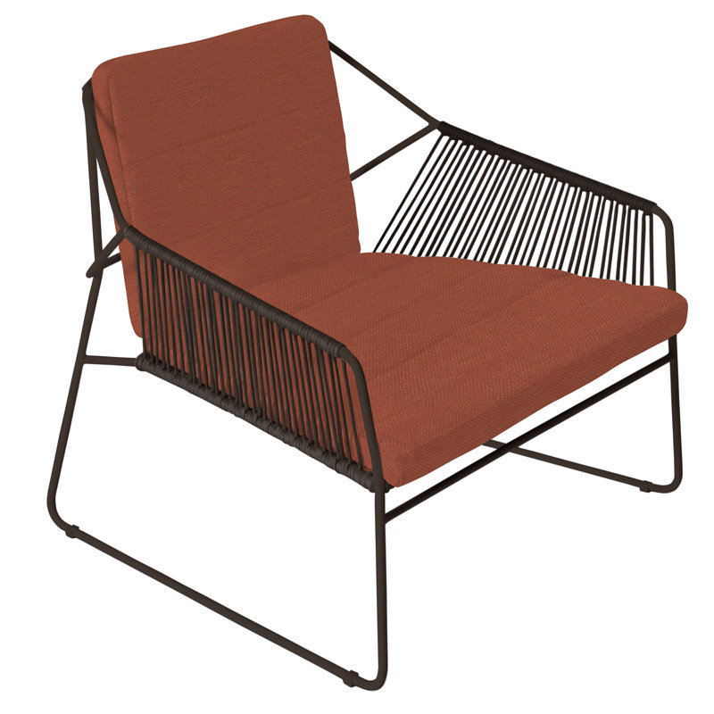 Chaise de patio avec coussins Sandur, Toile brique Sunbrella, Corde anthracite / structure anthracite