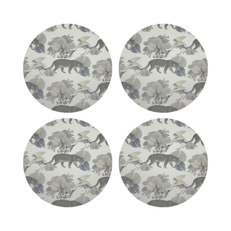 Leopard Walk Powder Vegan Leather Round Coasters, Cameo