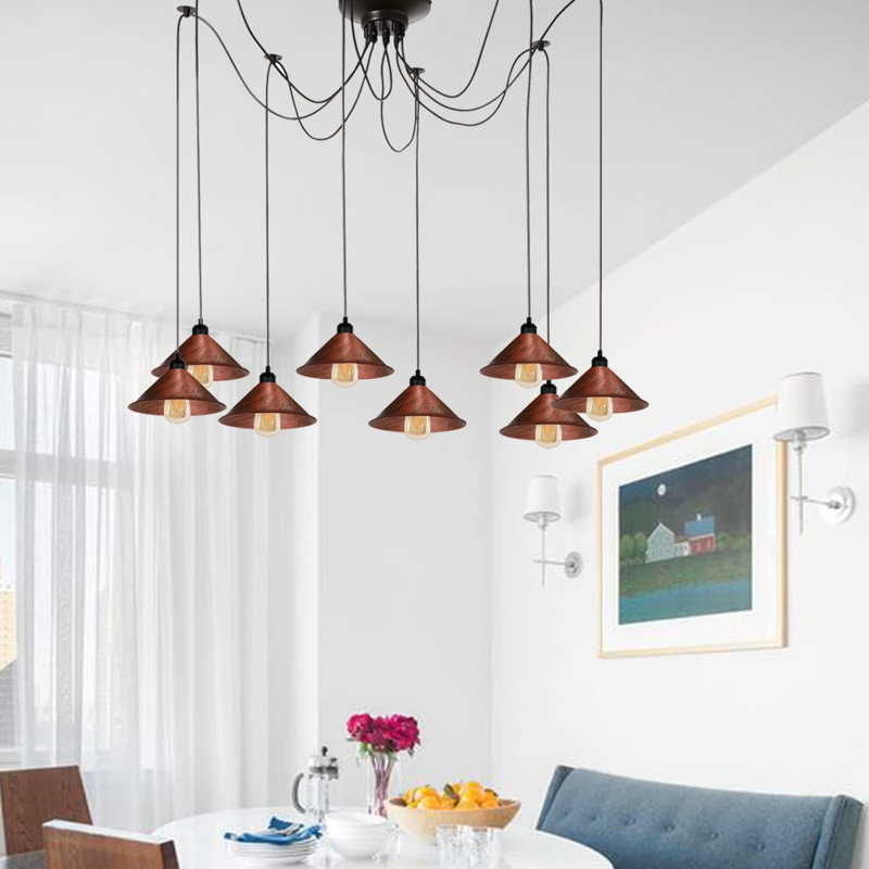 8 - Light Cluster Pendant, Rustic Red, No