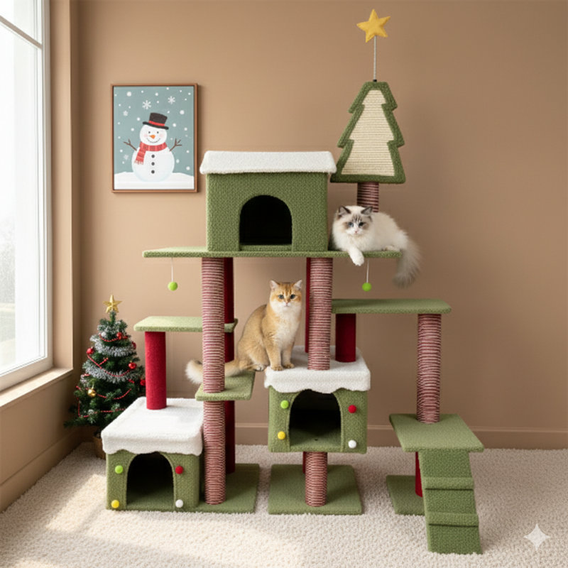 Tour de chat spacieuse pour Noël avec félins d'intérieur