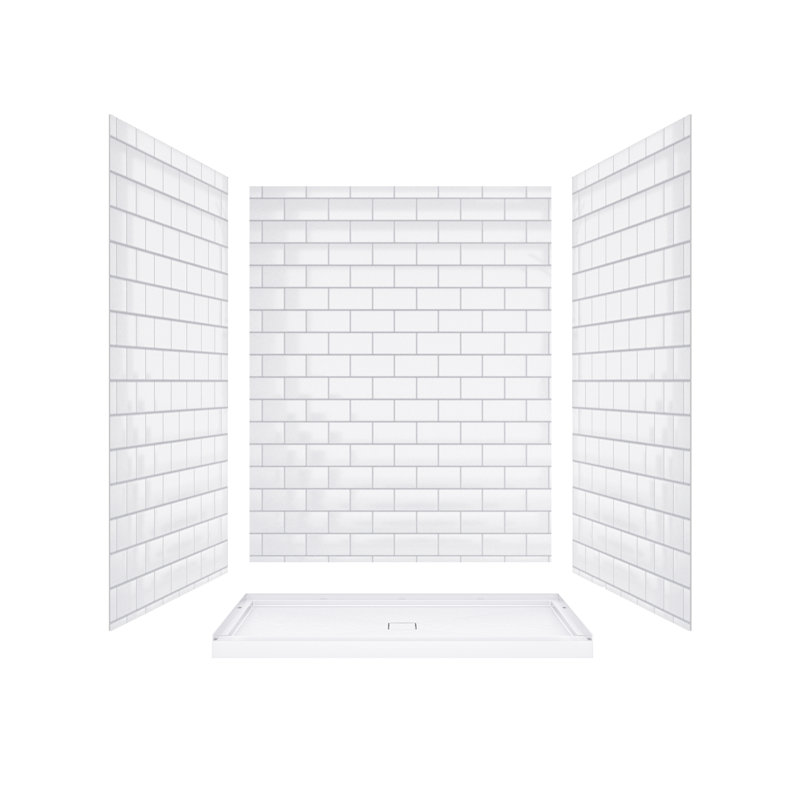 Ensemble de douche combiné de 60 po x 32 po avec trois panneaux muraux et receveur de douche blancs brillants