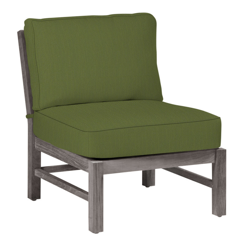 Club Teak Sectional Slipper Chair, Oyster Teak, Welt, Linen Forest