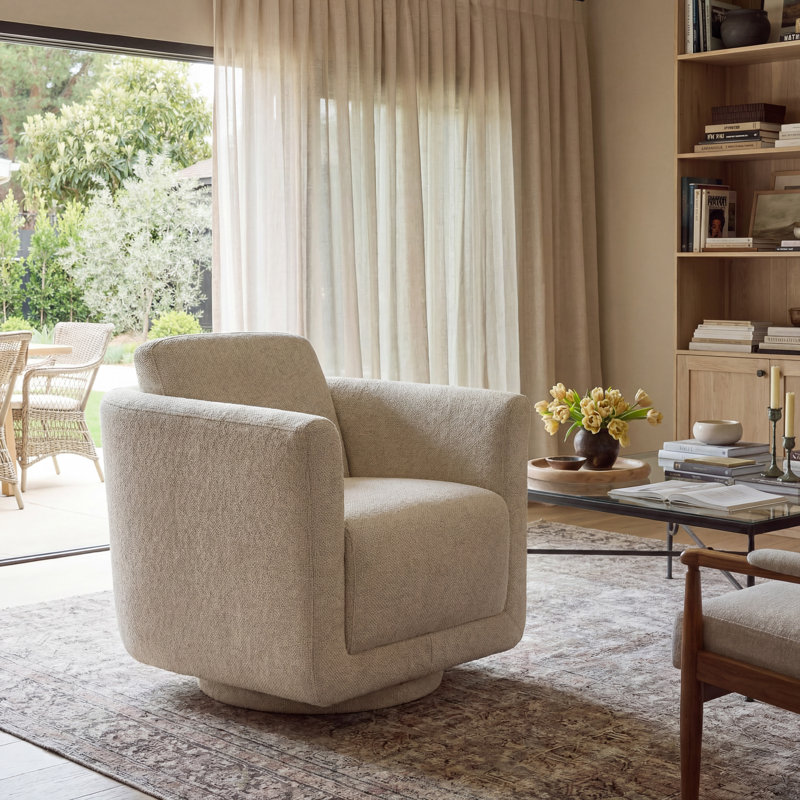 Joie Upholstered Swivel Chair, Soft Ecru Performance Chenille
