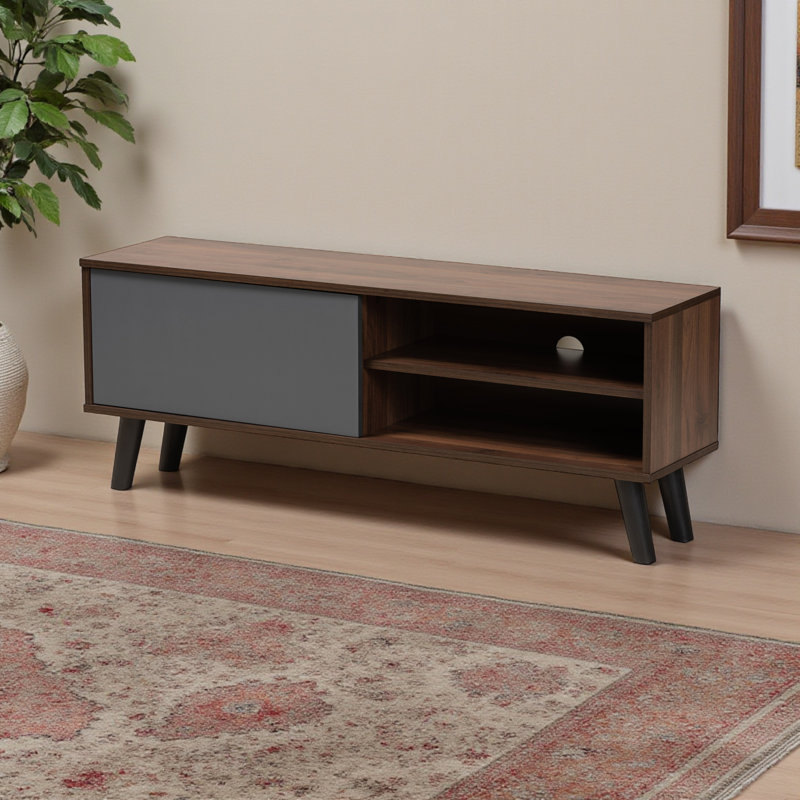 Meuble télé Terza à deux tons noyer brun et gris, H 17,88 po x l 47,04 po x P 11,55 po 