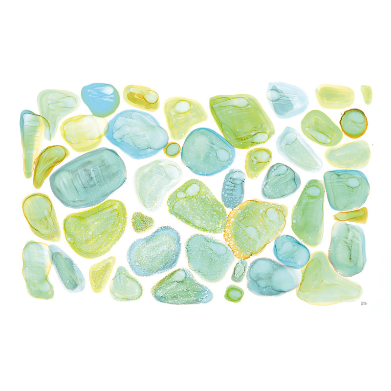 Verre de mer abstrait, H 8 po x l 12 po, Pas de tapis, Toile tendue