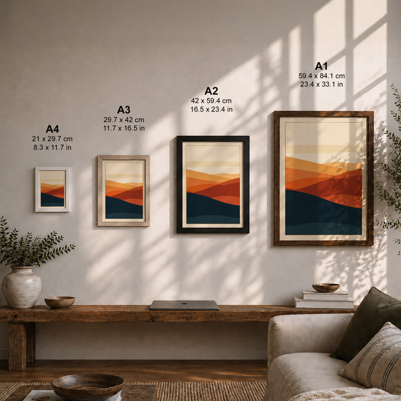 Layered Horizons Minimalist - Framed Print, A1 - 84.1 x 59.4 cm, White