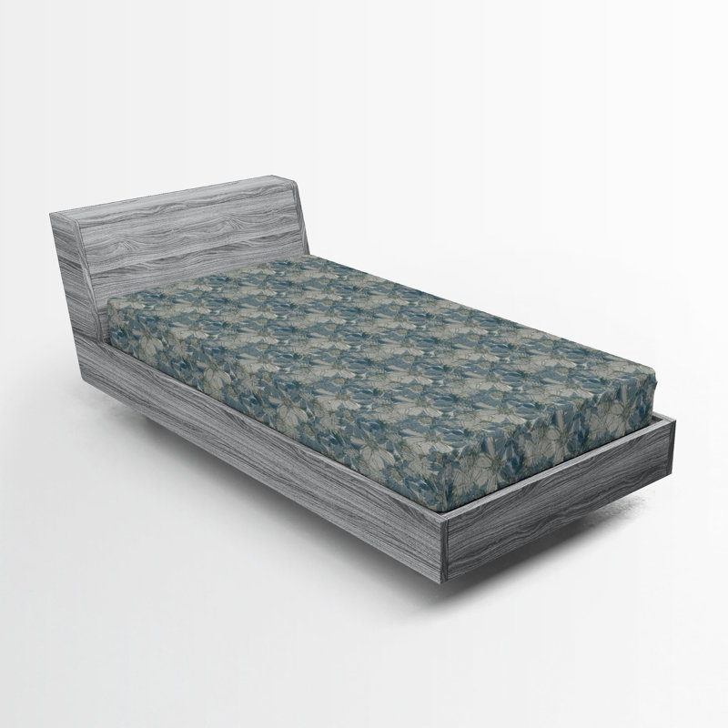 Drap-housse Ambesonne, Crépuscule / motif floral bleu-vert, Drap-housse simple TG