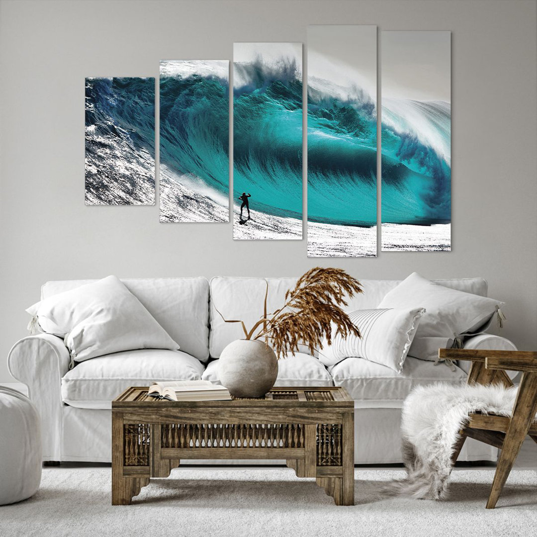 5-tlg. Leinwandbilder-Set Surfing Wave Turquoise