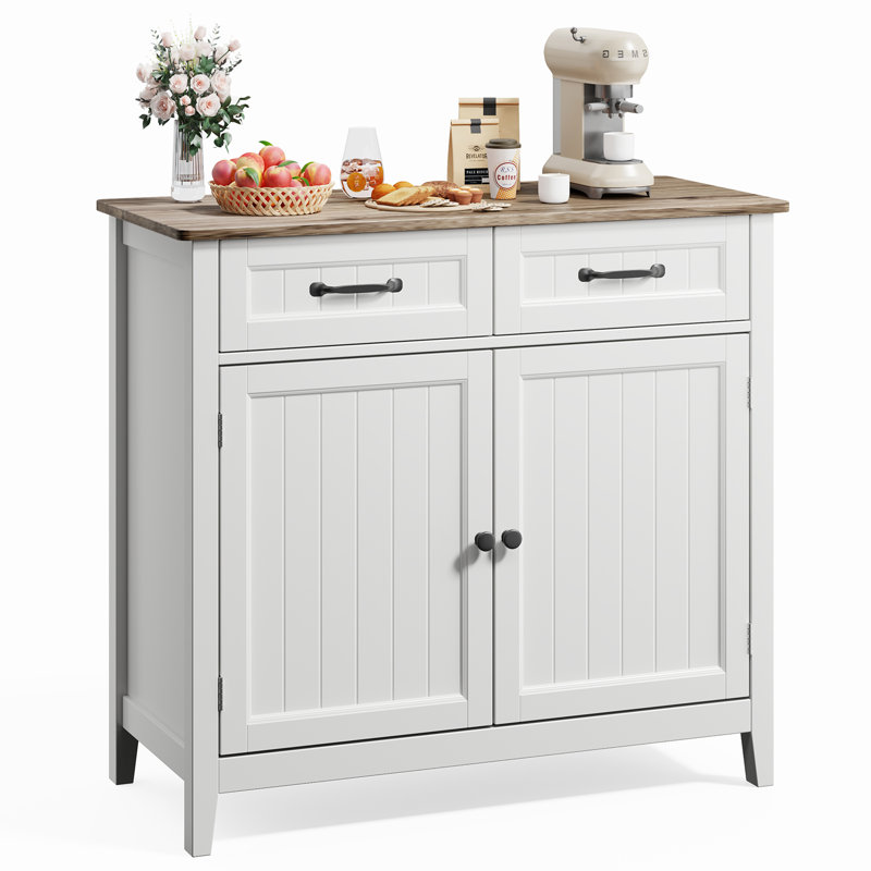 32'' Kitchen Storage Island with Drawer and Adjustable Shelf, White/Grey