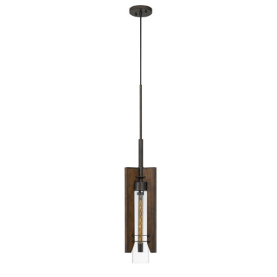 Luminaire suspendu carré à 1 lumière avec accents en bois Sabra