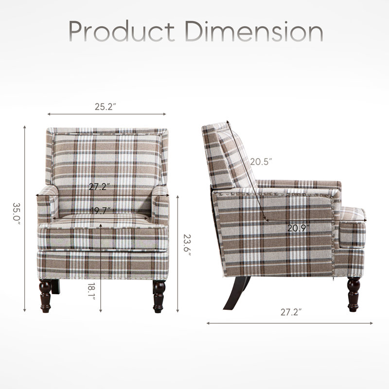 Upholstered Accent Chair With Solid Wood Frame And Turned Legs, Light Brown