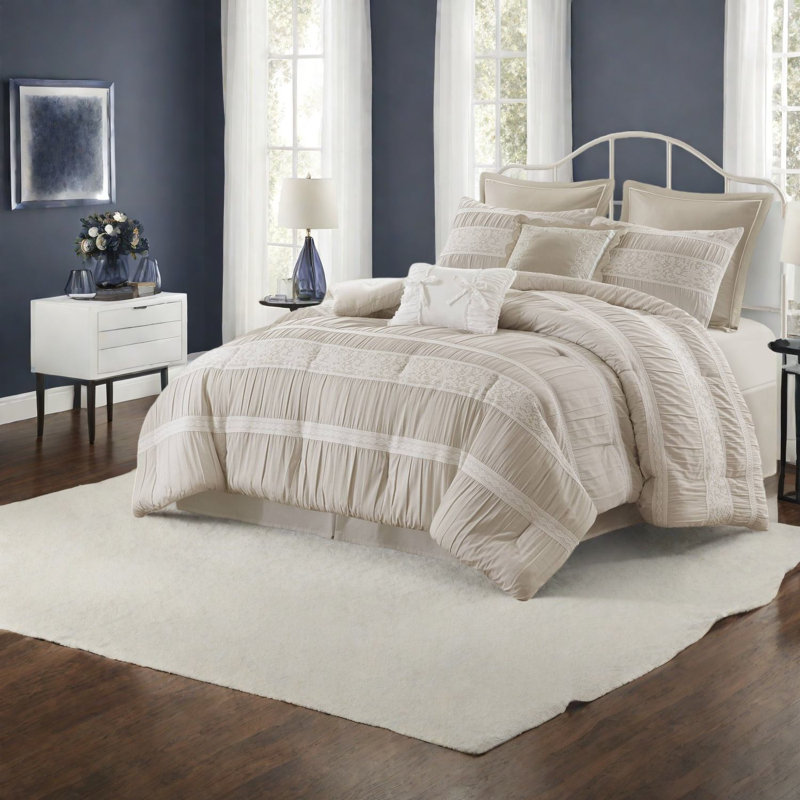 Luxurious 7-piece Polyester Bedding Set, Jacquard Style For Home