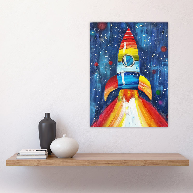Rocket Blast Off Space Painting Colourful Wall Art Print