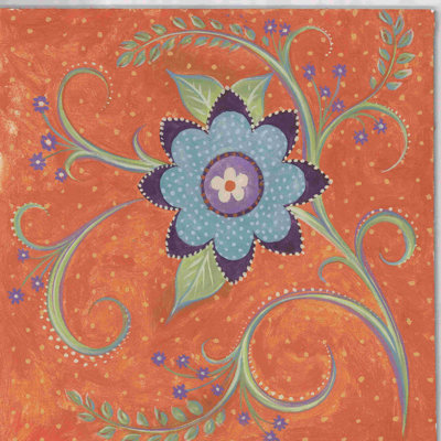 Fleur de juvie bleue sur fond orange