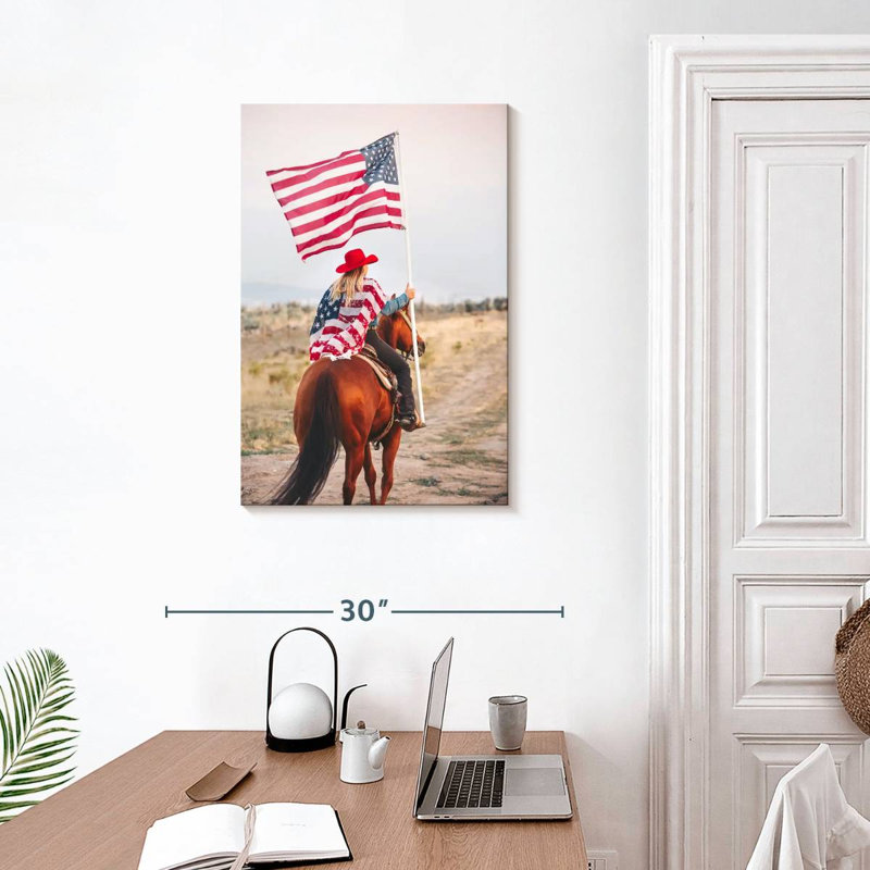 Mehar, patriotique, cow-boy à cheval, H 30 po x l 20 po