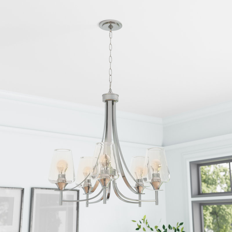 Dahlya 5 - Light Dimmable Wagon Wheel Chandelier, Brushed Nickel