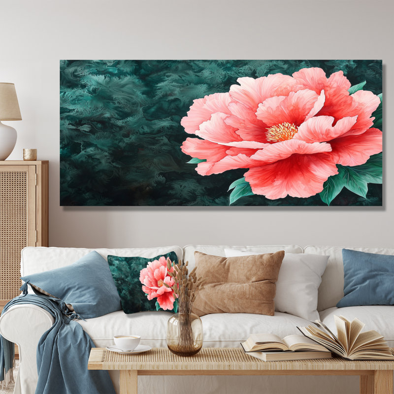 Summer Pink Peony In Full Bloom II - Floral Metal Wall Decor, Peony Metal Print, 28" H x 60" W x 0.84" D