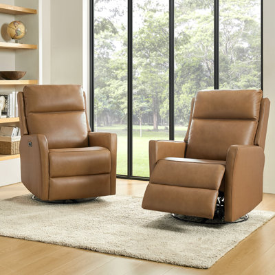 Ofarrell 29.5""W Transitional Genuine Leather Swivel Rocker Power Recliner (Set Of 2) -  Hokku Designs, AAC3E034CD18487183F8DB15F89852B1