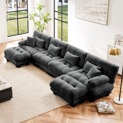 Canapé modulaire à combinaison libre, canapé en forme de U pour le salon, canapé confortable à 4 places avec 2 repose-pieds, chenille