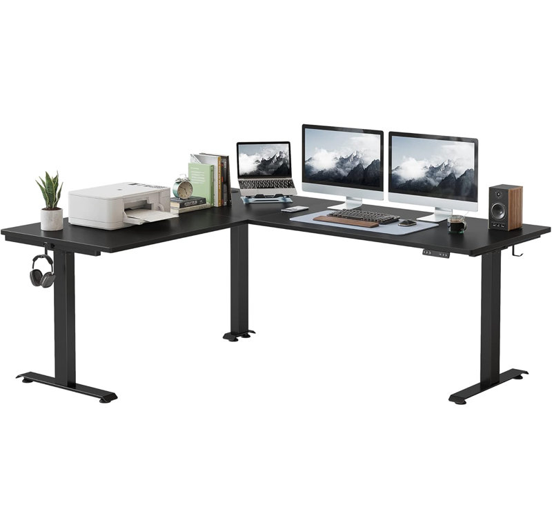 Table de bureau électrique à hauteur réglable en L électrique, Blanc